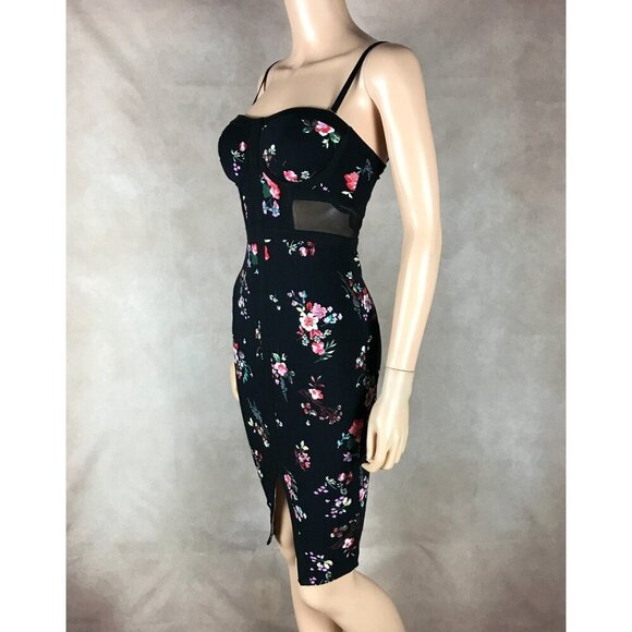 Material Girl Black Floral Bustier Bodycon Party Dress NWT SMALL - Picture 2 of 12